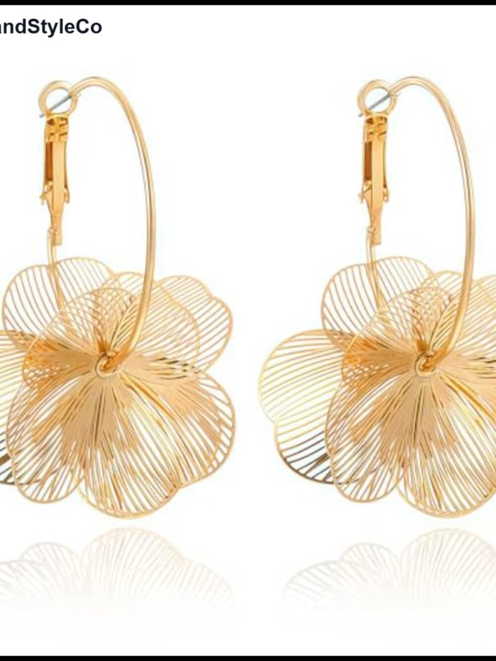 Gold Flower Dangle Earrings Women 3D Floral Statement Hypoallergenic